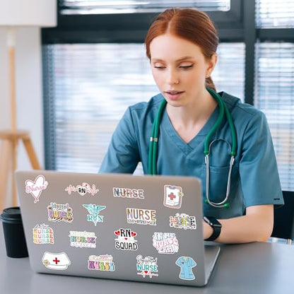 CNhoqc RN Nurse Stickers Rolls - 1000 Pcs Registered Nurse Nursing Waterproof Vinyl Reusable Laptop Sticker Coloring Book Scrapbook Water Bottle Page Activity Pad Birthday Party Favors Kids Skateboard - style: RN Nurse