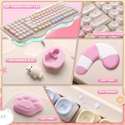 YUNZII C98 Wireless Mechanical Keyboard with Number Pad,99 Key BT5.0/2.4G/USB-C Hot Swap Gasket Mount with PBT MOA Keycaps,Custom RGB,Cute Cake Keyboard for Win/Mac (Beige, Milk V2 Linear Switch) - color: Beige, size: Milk V2 Linear Switch