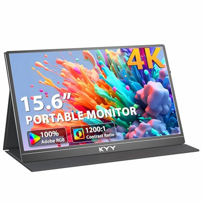 KYY 4K Portable Monitor – 15.6" UHD IPS Travel Display, Slim & Lightweight Design, HDMI & USB-C Inputs, Perfect for PS5, Xbox, Switch, Laptops, Phones, and On-the-Go Professionals, K5 - color: Metallic