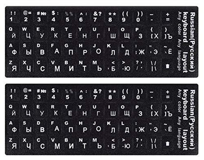 2PCS Russian Keyboard Stickers, Russian-Englsih Keyboard Letters Replacement Stickers White Font Black Background for PC Computer Laptop Notebook Desktop, Cyrillic Keyboard Alphabet Stickers - color: Russian-white