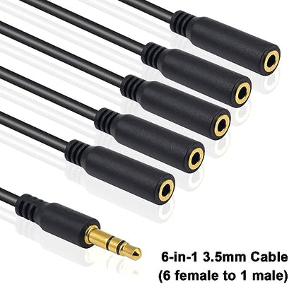 Poyiccot 3.5mm Headphone Splitter, 3.5mm Aux Splitter Cable, 1 to 6 Ways 1/8inch TRS Male to Female Stereo Extension Cable for Earphone Headset Speakers 1.5ft - size: 3.5mm TRS Cable 1.5ft