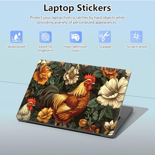 Universal Laptop Skin Sticker with 2 Wrist Pad Skins, Waterproof Scratch Resistant Vinyl Laptop Cover Decal, Cut to Fit for 11–15.6 Inch MacBook HP Dell Lenovo, Cock - color: Cock