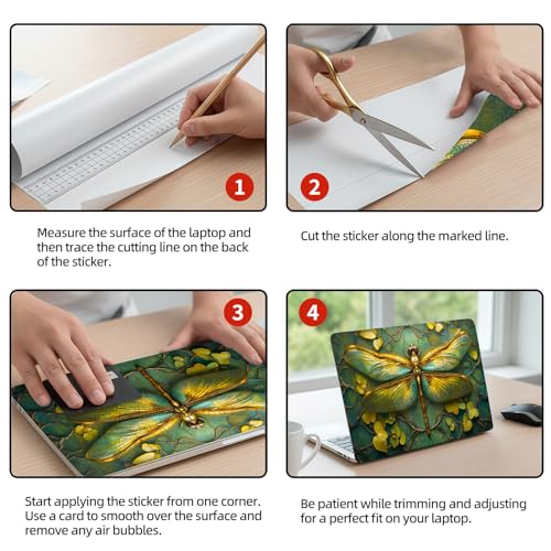 Universal Laptop Skin Sticker Decal, 12"-15.6" Aesthetic Vinyl Wrap, Golden Dragonfly Waterproof Notebook Cover Art Protector for MacBook HP Dell Lenovo, Fits 13" 14" 15" 15.6" - color: Golden Dragonfly