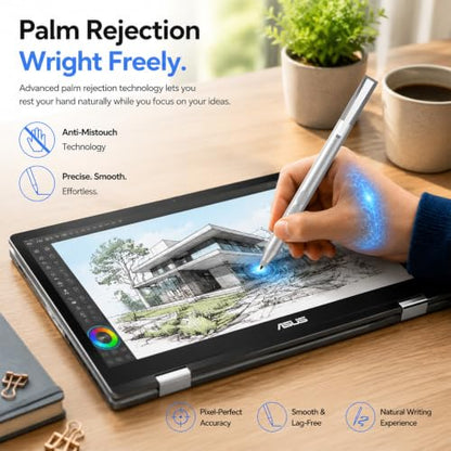 tesha Active Pen for ASUS ZenBook Vivobook, No Pairing, 2500Hr Battery | For ASUS ProArt ROG Flow ExpertBook, Palm Rejection, 1024 Pressure, Dual Buttons, Replaces SA201H SA203H for Students Doers - color: Silver