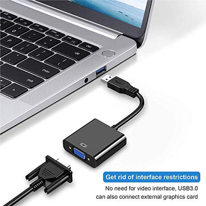 USB 3.0 to VGA Adapter, USB 3.0/2.0 to VGA 1080P Adapter (Male to Female), Multi Monitor External Video Graphic Card Cable Converter for Windows 10/8.1/8/7/XP Built-in-Drivers