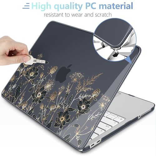 MEEgoodo Printed Case for New MacBook Neo 13 inch 2026 Release(Fit Model A3404), Laptop Hard Shell Cases with Keyboard Skin & Screen Protector & Webcam Covers, Golden Flowers & Herbs - color: Golden Flowers & Herbs