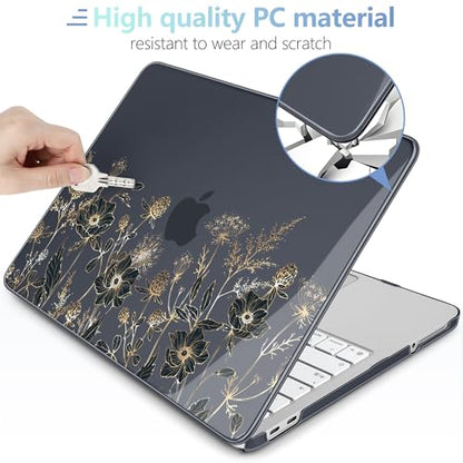 MEEgoodo Printed Case for New MacBook Neo 13 inch 2026 Release(Fit Model A3404), Laptop Hard Shell Cases with Keyboard Skin & Screen Protector & Webcam Covers, Golden Flowers & Herbs - color: Golden Flowers & Herbs