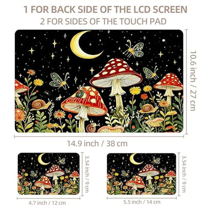 Universal Laptop Skin Sticker for 12/13/14/15.6 Inch Laptops, Reusable Vinyl Laptop Decal Cover, Waterproof Scratch Resistant Notebook Skin with 2 Wrist Pads,Moonlit Mushrooms - color: Moonlit Mushrooms