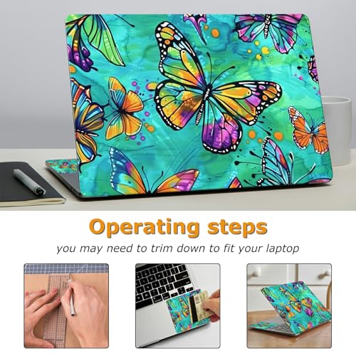 Universal Laptop Skin Sticker with 2 Wrist Pad Decals, 3-Piece Removable Vinyl Laptop Cover, Colorful Art Butterfly Waterproof Anti-Scratch, Easy-Trim Fit for 13.3" 14" 15.6" Laptops - color: Colorful Art Butterfly