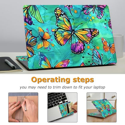 Universal Laptop Skin Sticker with 2 Wrist Pad Decals, 3-Piece Removable Vinyl Laptop Cover, Colorful Art Butterfly Waterproof Anti-Scratch, Easy-Trim Fit for 13.3" 14" 15.6" Laptops - color: Colorful Art Butterfly