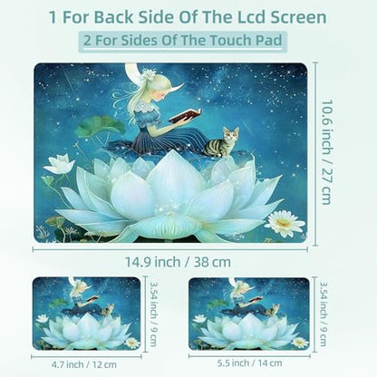 Universal Laptop Skin Decal, 3-Piece Vinyl Protector for 12 13 14 15.6" Notebook, Waterproof Anti-Scratch, Easy Trim & Bubble-Free Finish, Girl in Blue Dress Sitting on the Flower - color: Girl in Blue Dress Sitting on the Flower