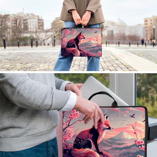 Laptop Bag,14 15 15.6 inch Laptop Case Sleeve,Computer Sleeve with Handle for Women Men,Carrying Case for MacBook,Dell,Lenovo,Notebook Computer,Pink Flower Fox - color: Pink Flower Fox