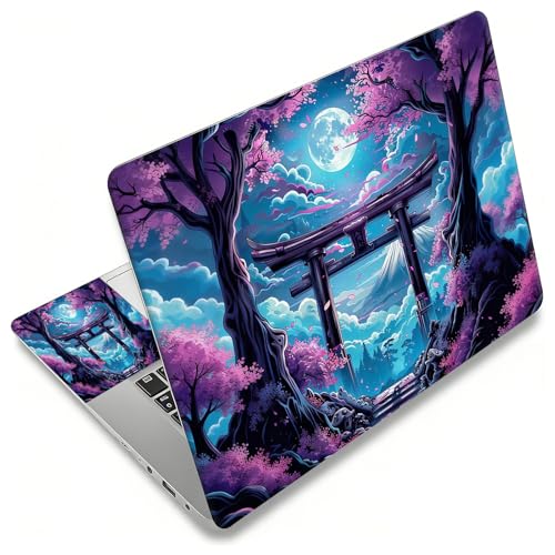 Laptop Skin Sticker Decal, Universal Reusable Vinyl Laptop Cover for 12" 13" 13.3" 14" 15" 15.4" 15.6" Notebook PC, Reusable Waterproof Scratch-Resistant with 2 Wrist Pads,Japan Sakura Blooms Moon - color: Japan Sakura Blooms Moon