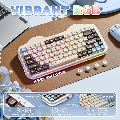 YUNZII C75 Cute 75% Wireless Mechanical Keyboard (Choco, Milk V2 Switch) | Creamy Cake Keyboard, BT5.0/2.4G/USB-C, Hot-Swap, NKRO, PBT MOA Keycaps,5500mAh RGB Gasket Mount for Mac/Win/Gaming/Office - color: Choco, size: Milk V2 Switch