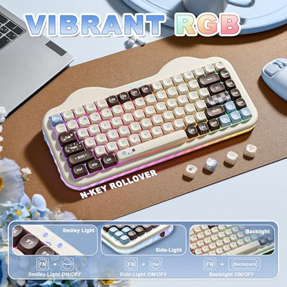 YUNZII C75 Cute 75% Wireless Mechanical Keyboard (Choco, Candy Switch) | Creamy Cake Keyboard, BT5.0/2.4G/USB-C, Hot-Swap, NKRO, PBT MOA Keycaps,5500mAh RGB Gasket Mount for Mac/Win/Gaming/Office - color: Choco, size: Candy Switch