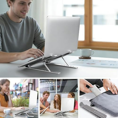 Adjustable Laptop Stand for Desk, Metal Foldable Laptop Riser Holder, Portable Desktop Book Stands, Ventilated Cooling Computer Notebook Stand Compatible with 10-17” Laptops - color: Silver