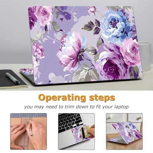 Universal Laptop Skin Sticker with 2 Wrist Pad Decals, 3-Piece Removable Vinyl Laptop Cover, Beauty Flowers Waterproof Anti-Scratch, Easy-Trim Fit for 13.3" 14" 15.6" Laptops - color: Beauty Flowers