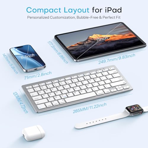 OMOTON Upgraded Rechargeable Bluetooth Keyboard for iPad, with Adjustable Stand Holder and 2 Key Stickers, Compact Portable Wireless Keyboard for iPad 11th A16, 10th, Pro, Air, Mini - color: White