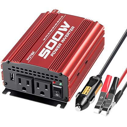 POTEK 500W Car Power Inverter DC 12V to AC 110V with 2AC outlets and 2A USB Port - size: 500W