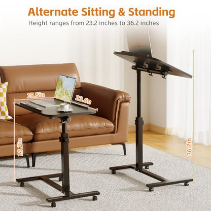 Furist Bed Desk Adjustable Overbed Bedside Table Rolling Laptop Tray Desk Cart Height Portable Mobile Sit Stand Table Tilting Hospital Bed with Wheels - color: Black