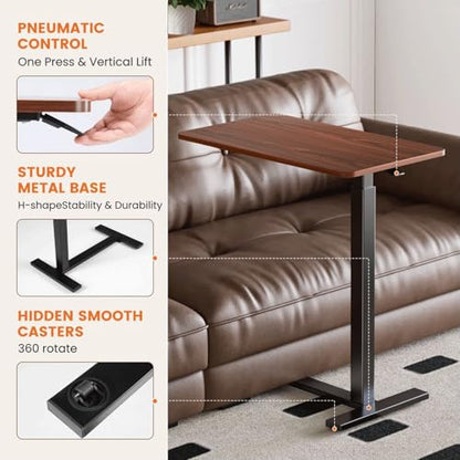 Mobile Bed Laptop Desk with Lockable Wheels and Height Adjustment Function Versatile Overbed Table for Hospital Bedside and Efficient Home Office, Brown - color: Brown
