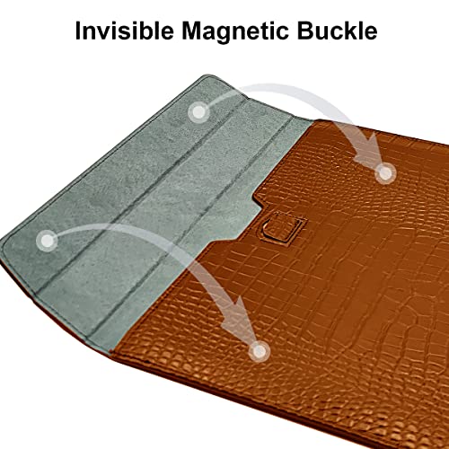 Laptop Sleeve with Stand, Crocodile Grain PU Leather Flap Bags for 2023-2026 MacBook Air 15 inch A3448 A3241 M5 M4 M3 M2 Pro 16 M1 A2485 2019-2026 Notebook Bag Pro Retina 15 2012-2019, Brown - color: Brown