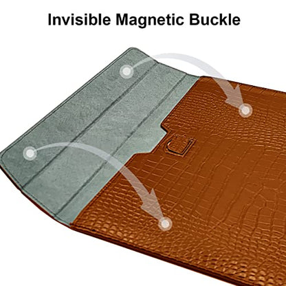Laptop Sleeve with Stand, Crocodile Grain PU Leather Flap Bags for 2023-2026 MacBook Air 15 inch A3448 A3241 M5 M4 M3 M2 Pro 16 M1 A2485 2019-2026 Notebook Bag Pro Retina 15 2012-2019, Brown - color: Brown