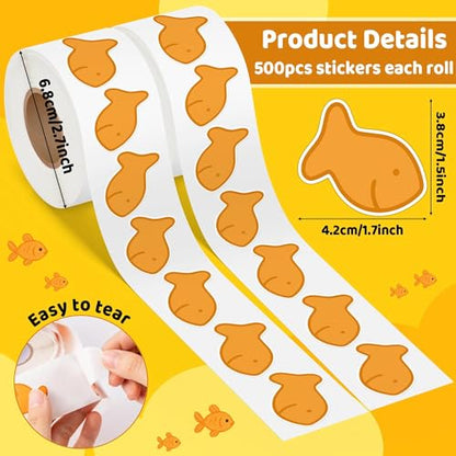 Goldfish Cracker Sticker Roll - 1000 Pcs & 2 Roll Cute Fish Cookie Waterproof Vinyl Reusable Laptop Stickers for Coloring Book Scrapbook Water Bottle Page Activity Pad Birthday Party Favors - style: Goldfish