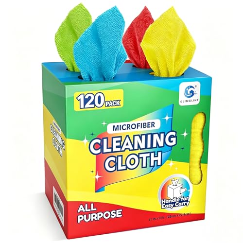 GLIMGLINT Microfiber Cleaning Cloth 120 Pack, Reusable Paper Towels 11 x 9 | Lint Free & Ultra Absorbent Cleaning Rags for Car, Home, Kitchen, Glass & Screen, Washable Shop Towel Rag with Box Multicolor - color: Multicolor