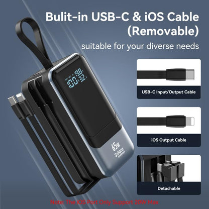 65W Power Bank for Laptop, 18400mAh Fast Charging Portable Charger, Battery Pack with Dual Built-in USB-C & Lightning Cables, LCD Display Travel Chargers for MacBook/Dell XPS/iPad/iPhone 15/Samsung - color: Black