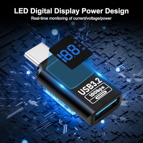 USB 3.2 Digital Display USB C Male to USB-A Female OTG Adapter 10Gbps, Real-time Power Monitoring, Up to 36W Fast Charging Compatible with Laptop, Power Bank and More USB-A Devices (2 Pack) - style: AY-Cm-Af-dd-bk