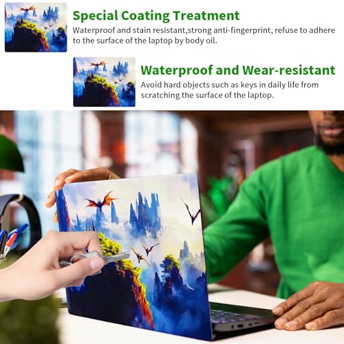 Laptop Skin Sticker Decal, Universal Protective Cover Fit 12 13 14 15.6 Inch Notebook, Reusable Water-Resistant Vinyl Decal w/ 2 Wrist Pads for Business Travel Office, Forest Mountain Bird - color: Forest Mountain Bird