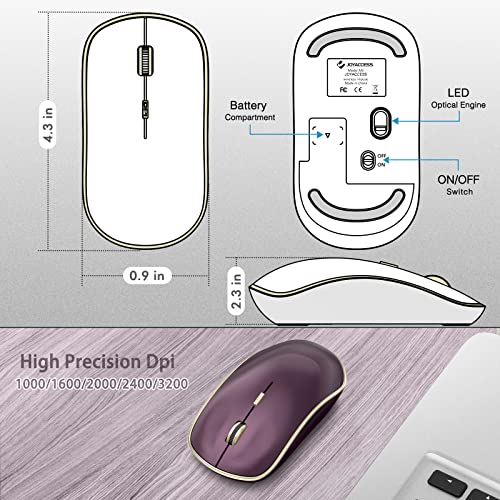 JOYACCESS J Wireless Mouse for Laptop, 2.4G Slim Wireless Silent Mouse, Portable Wireless Computer Mouse, 3200 DPI, USB Wireless Mouse for Desktop, Notebook, Chromebook, PC (Wine Red) - color: Wine Red