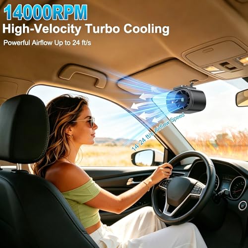 Car Clip On Fan,Portable Cooling Fan for Car with LED Display,360° Rotating Mini Fan,199 Speed Settings,USB Rechargeable 1500mAh Backseat Fan for Cars Without AC, Stroller,Office, Camping - color: Black
