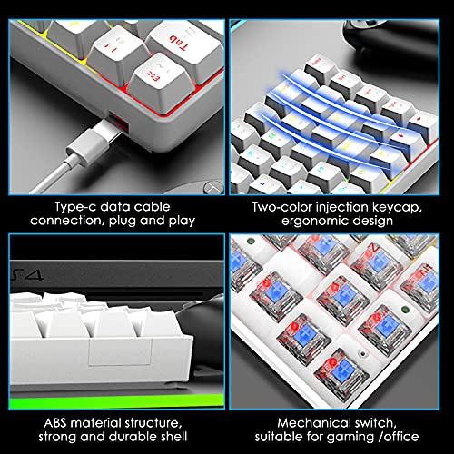 65% Wired Gaming Mechanical Keyboard and Mouse Combo, Mini 68 Keys, RGB Backlight, Lightweight RGB Optical Mouse,Mouse Pad Compatible with PS4,Xbox,PC,Laptop,MAC (White/Blue Switch) - color: white/blue switch