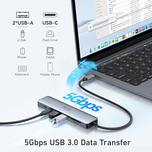 USB C Hub HDMI Adapter for MacBook Pro/Air, 7 in 1 USBC Dongle with HDMI, microSD/SD Card Reader, USB C Data Port,100W PD, and 2 USB 3.0 Compatible for MacBook Pro/Air, Dell XPS, Lenovo Thinkpad. - color: Space Gray