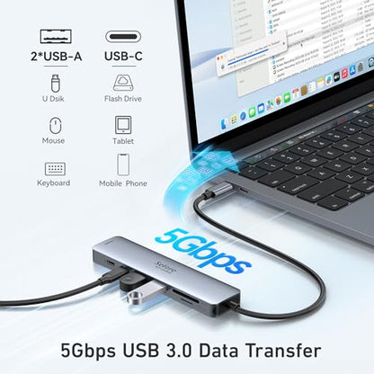 USB C Hub HDMI Adapter for MacBook Pro/Air, 7 in 1 USBC Dongle with HDMI, microSD/SD Card Reader, USB C Data Port,100W PD, and 2 USB 3.0 Compatible for MacBook Pro/Air, Dell XPS, Lenovo Thinkpad. - color: Space Gray