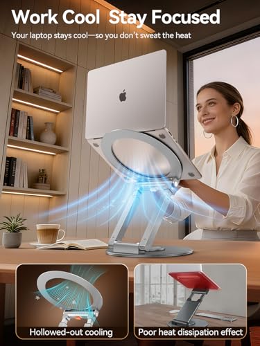 Telescopic Laptop Stand with 360° Rotation, Adjustable Height & Tilt Swivel Laptop Riser, Ergonomic Standing Desk Converter for 10-17" MacBook Pro/Air, Dell, HP – Supports up to 22lbs (Silver) - color: Silver