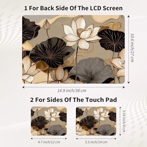 Laptop Skin Sticker 3-Piece Set,Lotus Leaves | Trim-to-fit 3-piece vinyl set with one 15 x 10.6 in lid skin and two palm-rest decals for many 12-15.6 in laptops - color: Lotus Leaves