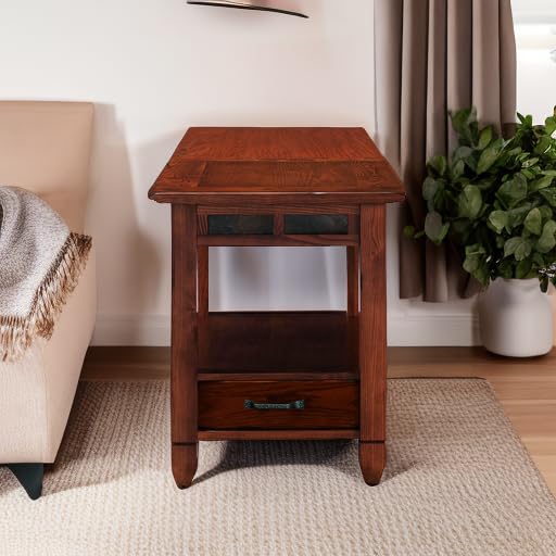 Leick Home 10907 Slatestone One Drawer Rustic Oak End Table, Distressed Rustic Oak - color: Rustic Oak