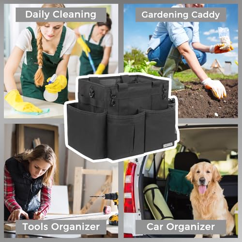 SCAVATA Compact Wearable Cleaning Caddy with Handle & Shoulder Straps | Small Cleaning Supplies Organizer, Under Sink & Car Cleaning Tools Storage Bag for Housekeepers Cleaners, Black - color: Black