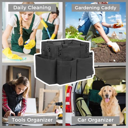 SCAVATA Compact Wearable Cleaning Caddy with Handle & Shoulder Straps | Small Cleaning Supplies Organizer, Under Sink & Car Cleaning Tools Storage Bag for Housekeepers Cleaners, Black - color: Black