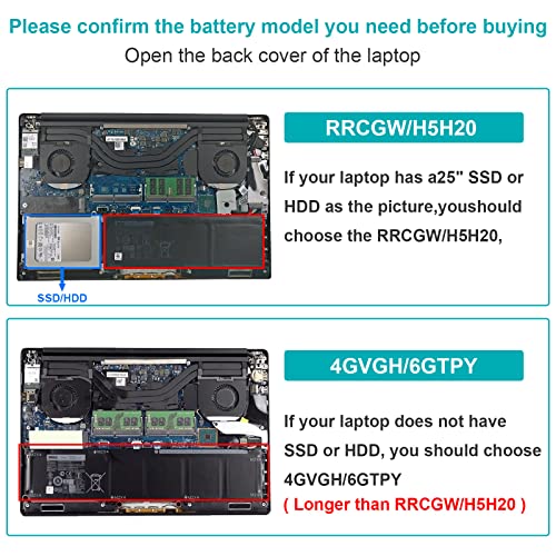 Fancy Buying RRCGW H5H20 Laptop Battery for Dell XPS 15 9550 15-9550 9560 9570 Precision 15 5510 5520 5530 5540 Series P56F P56F001 5D91C 05D91C 62MJV 062MJV M7R96 0RRCGW 5041C 05041C 11.4V-56Wh - size: 8.78*2.83*0.28inch