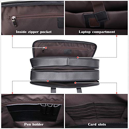 Men's Full Grain Leather Briefcase Large 17 Inch Business Travel Laptop Messenger Bag Tote with YKK Metal Zippers - color: Black