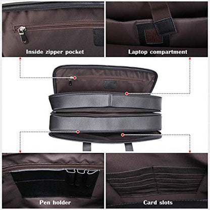 Men's Full Grain Leather Briefcase Large 17 Inch Business Travel Laptop Messenger Bag Tote with YKK Metal Zippers - color: Black