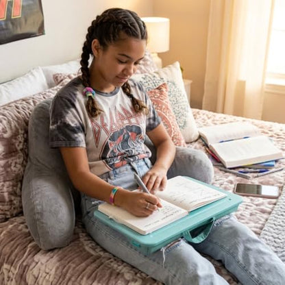LAPGEAR Compact Lap Desk – Aqua Sky, Fits 14" Laptops | Microbead Cushion, Built-In Pencil Slot, Carry Handle, Fits Standard Letter-Size Paper (8.5" × 11") - color: Aqua Sky, size: 14″ Laptop (Compact)