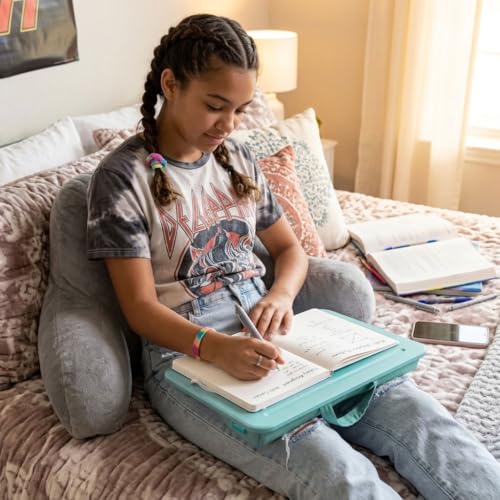 LAPGEAR Compact Lap Desk – Aqua Sky, Fits 14" Laptops | Microbead Cushion, Built-In Pencil Slot, Carry Handle, Fits Standard Letter-Size Paper (8.5" × 11") - color: Aqua Sky, size: 14″ Laptop (Compact)
