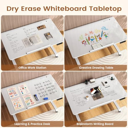 SEDETA 47x24'' Foldable Electric Standing Dry Erase Board Desk with Wheels | 180° Tiltable Mobile Rising Computer Desk Height Adjustable for Drawing/Writing/Gaming/Study/Home Office/Small Space - color: Dry Erase Board, size: 47 x 24 Inches