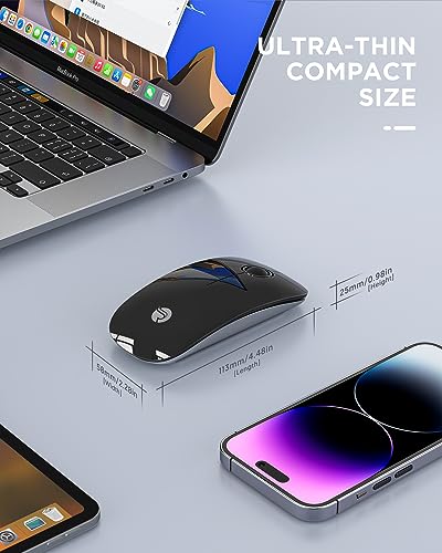 RAPIQUE Bluetooth Wireless Mouse, BT5.1/2.4G Dual Mode, Black | Slim Profile, Two Ways to Connect, Quiet Click, Low Power, 1600 DPI, Portable for MacBook, Laptop, iPad and Surface Pro - color: Black