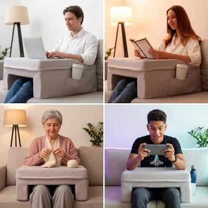 Laptop Pillow for Bed & Couch – 24" Lap Desk with High Density Foam, 16" Leg Spacing, Arm Rests, Side Pockets, 2 Washable Covers | Gaming, Reading, Steam Deck, Switch